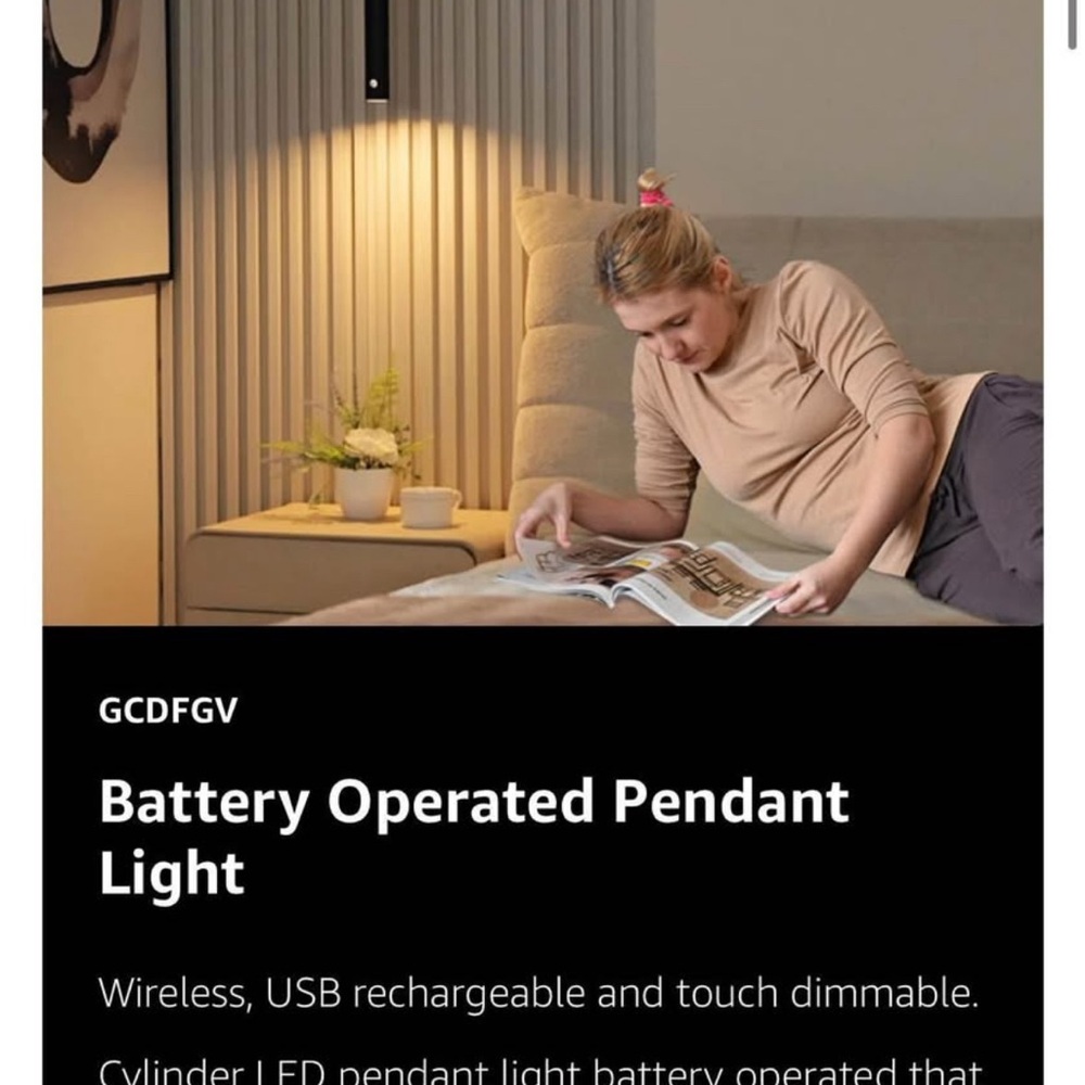 1 Battery Operated Pendant Light, LED Rechargeable Light Battery, 3 Color New - Picture 7 of 9